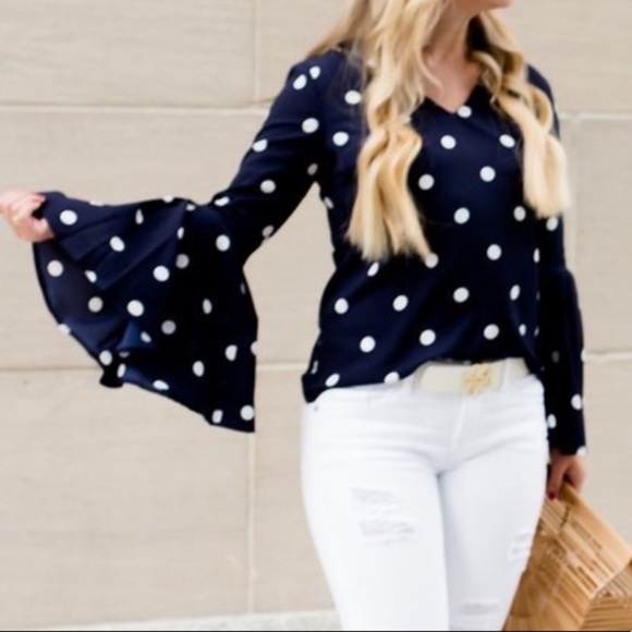Banana Republic Tops - Banana Republic Bell Sleeve Polka Dot Navy Blue S